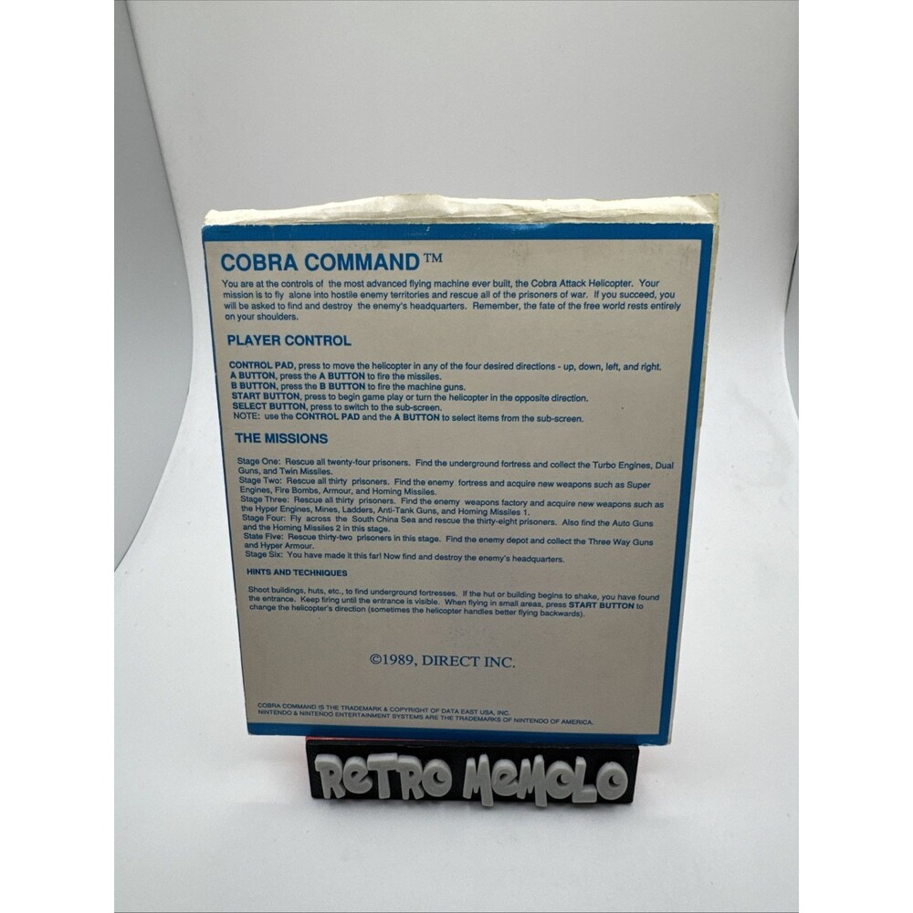 NOT USED Cobra Command Nintendo NES Direct Rental Store Instructions Sticker